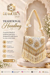 Golden Pearl Beaded Fringe Evening Clutch