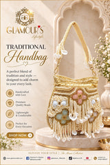 Traditional Handcrafted Beaded Pearl Embellished Gold Handbag