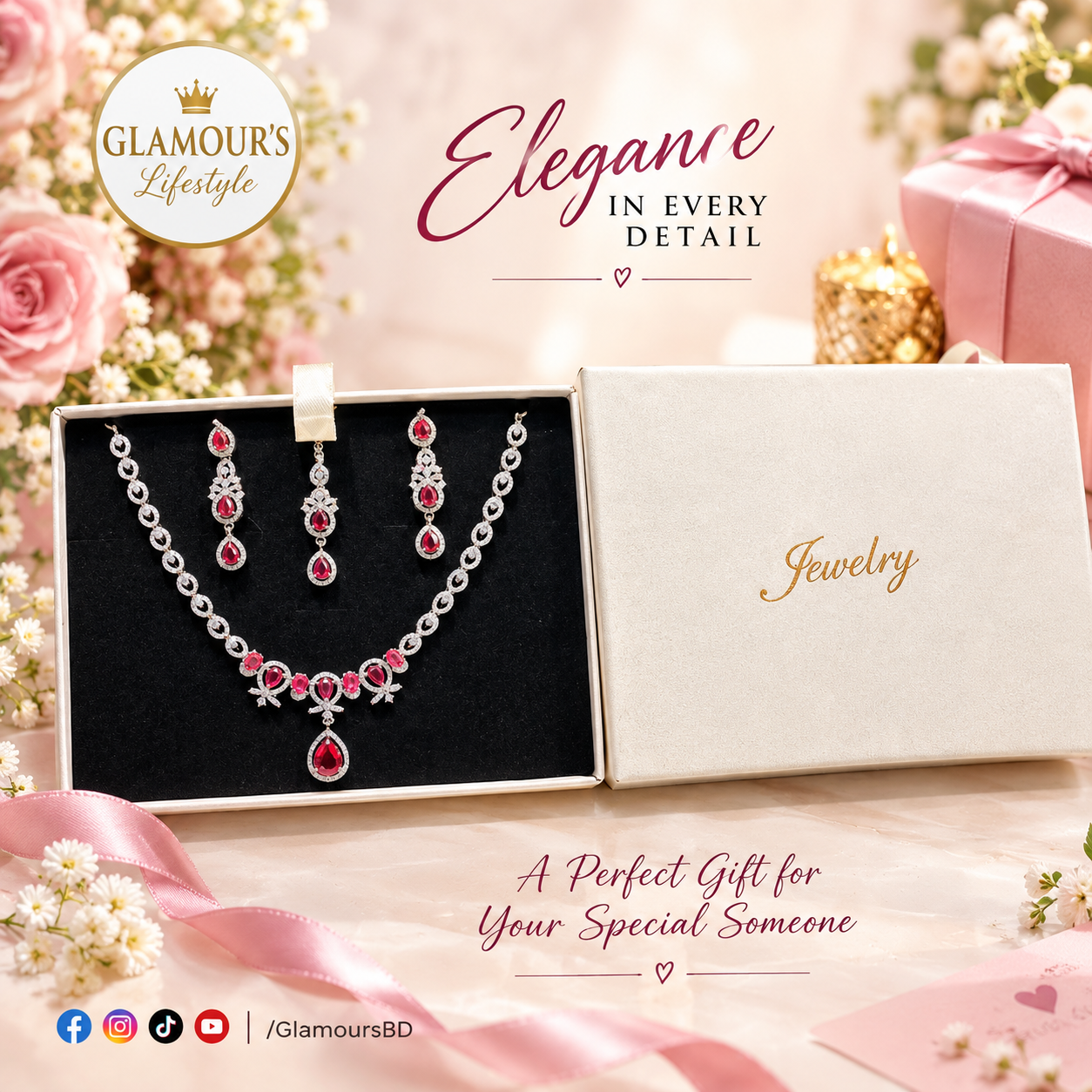Elegance Radiant Crystal Teardrop Necklace & Earring Set