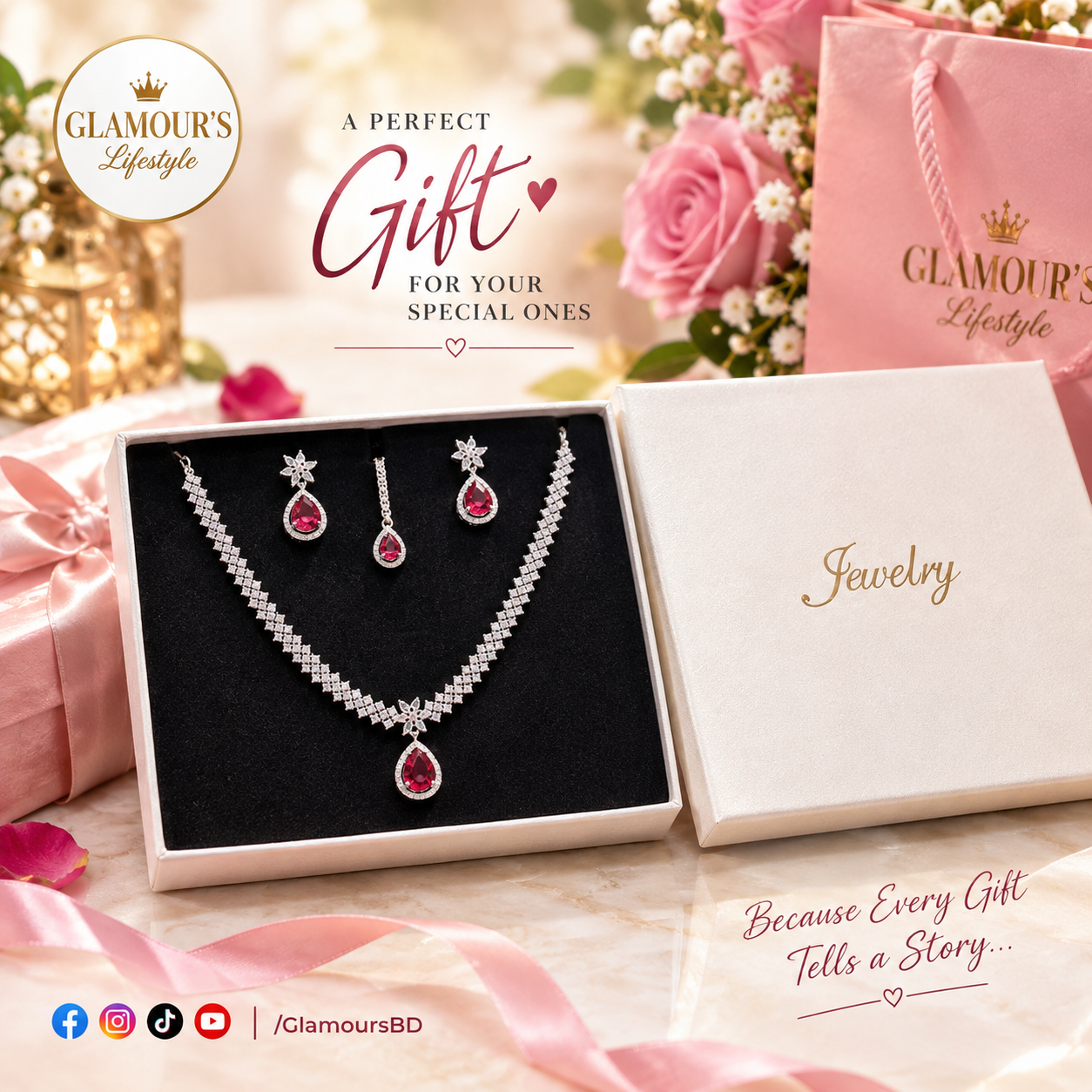 Elegance & Luxury Radiant Crystal Teardrop Necklace & Earrings Gift Set
