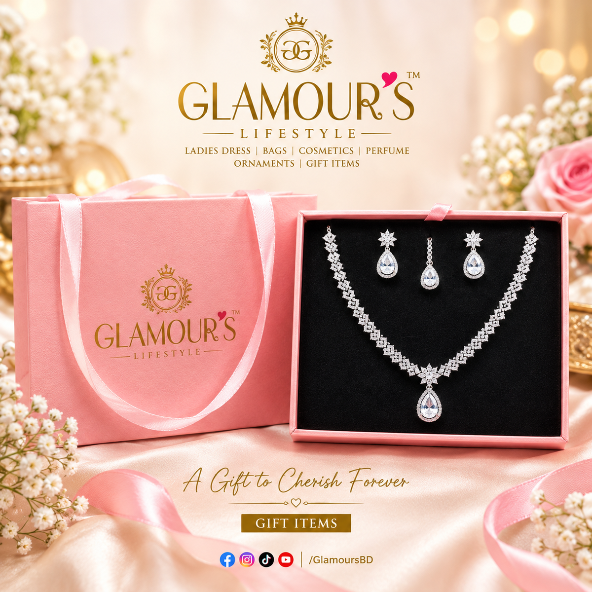 Elegance & Luxury Radiant Crystal Teardrop Necklace & Earrings Gift Set