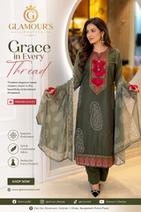 Olive Grace Embroidered Three-Piece Suit