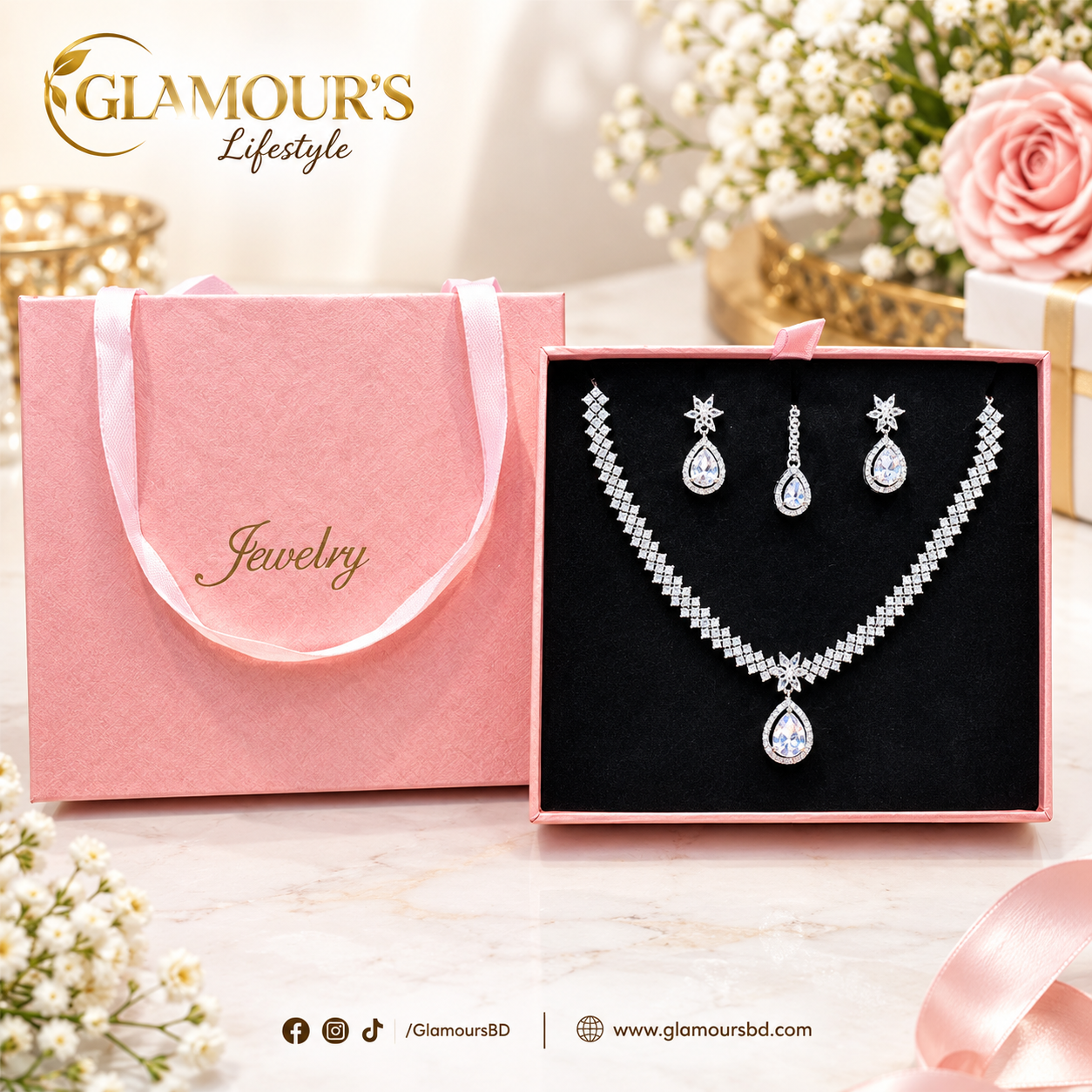 Elegance & Luxury Radiant Crystal Teardrop Necklace & Earrings Gift Set