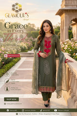 Olive Grace Embroidered Three-Piece Suit