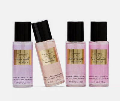 Victoria's Secret Fragrance Mist Collection 4 Piece Shimmer Mini Gift Set, Assorted Scents